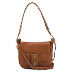 VILENCA Leather Shoulder Bag With Front Flap Buckle And Studded Strap